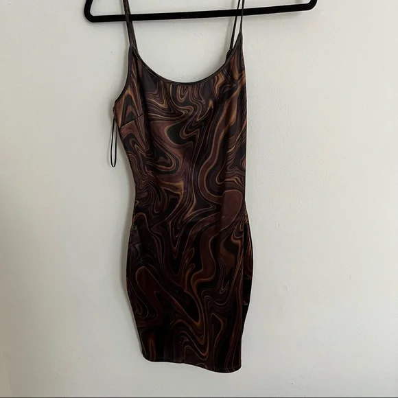 Bear Dance Brown Groovy Print Mini Dress Size Medium - Picture 1 of 7